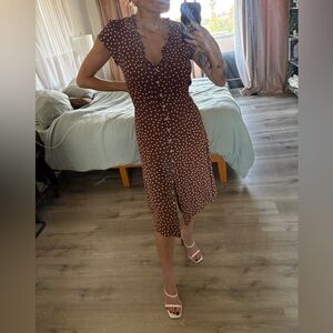 Brown Polka Dot Button-Down Dress